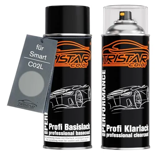 TRISTARcolor Autolack Spraydosen Set für Smart C02L Brilliant Silver Metallic/Tridion Silver Metallic Basislack Klarlack Sprühdose 400ml