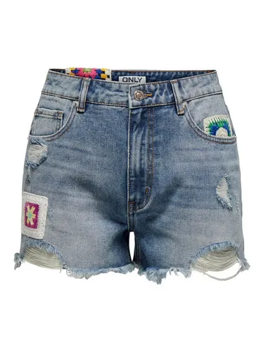 ONLY Jeansshorts Zuma Fransen blau|grün S - Stylische Jeansshorts mit fransigem Design in Blau und Grün. Hochwertige Materialien sorgen für angenehmen Tragekomfort. Ideal für warme Tage und lässige Outfits!
