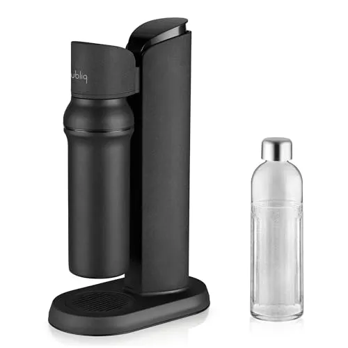 bubliq glass carbonator, eleganter Wassersprudler aus Edelstahl - Hochwertiger Wassersprudler mit 1 l Glasflasche im minimalistischen Design, ideal für den täglichen Einsatz – einfaches Einsetzen dank innovativem Turnlock-Mechanismus.