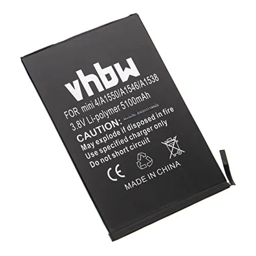 vhbw Akku kompatibel mit Apple iPad 5,2, A1538, A1546, A1550, Mini 4 Tablet Pad (5100mAh, 3,8V, Li-Polymer)
