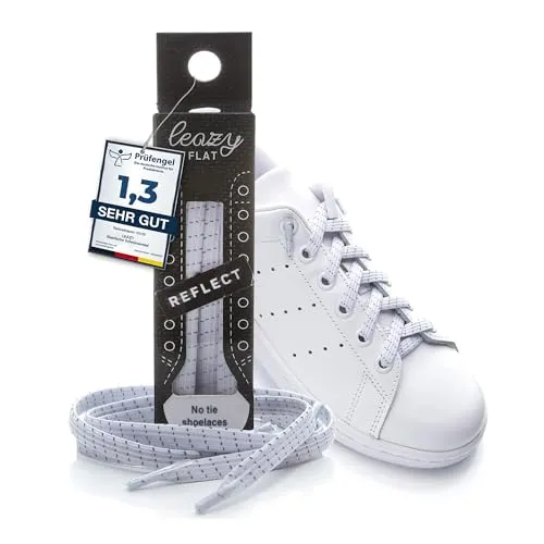leazy flat Schnürsenkel, Weiß reflect, S: Bis 4 Ösen pro Seite, 1 Paar