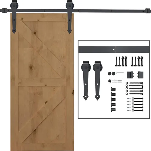 Gleitschienen-Bausatz für Schiebetüren, 2 m, max. 100 kg, Braun - Platzsparendes Schiebetürsystem aus robustem Kohlenstoffstahl. Ideal für Holztüren, Glastüren und Tafeltüren. Einfache Montage mit vorgebohrten Löchern und Anleitung. Perfekt für Flure, Küchen und Schlafzimmer.