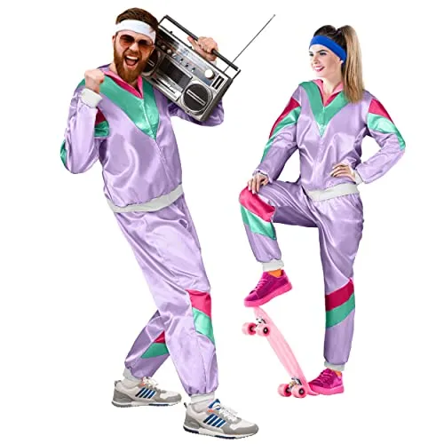 Balinco Premium 80er & 90er Jahre Retro Trainingsanzug I Assianzug I Kostüm I Gangster I Prolet I Bad Taste I Assi I Herren I Damen I Motto I Karneval I Fasching (Lila I Grün I Pink, XL)