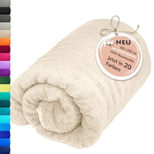 Lashuma Frottee Duschtuch 100x150 cm - Natur, London XXL Strand Badetuch schnell trocknend, Perfekt für Urlaub und Zuhause