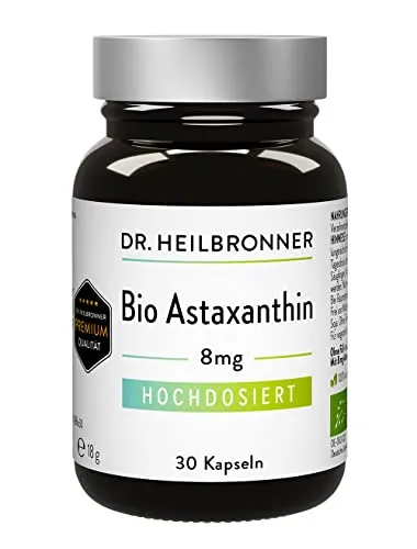 Dr. Heilbronner Bio Astaxanthin 8mg Kapseln hochdosiert in der Glasflasche I Antioxidantien aus der Vitalalge Haematococcus Pluvialis I Supplements Carotinoide Kapseln vegan glutenfrei & lactosefrei