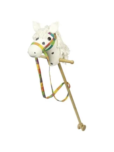 Goki 53940 - Steckenpferd Schimmel, handzahm und mit wolliger Mähne für endlosen Reitspaß