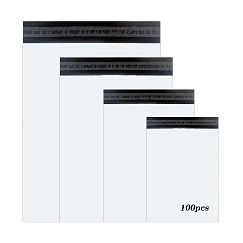 Rshuhx Versandtaschen Kleine Versandtüten aus Plastik Neues Material Wasserdicht Versandbeutel Warensendung Blickdicht und Selbstklebend Weiße 100Stück (4 Verschiedene Größen je 25 Stück)