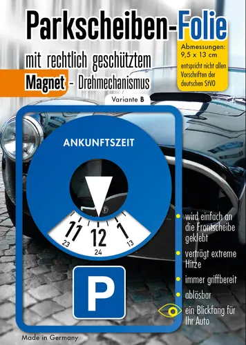 Parkscheibe Aufkleber Folie Sticker Etikett selbstklebend Variante B