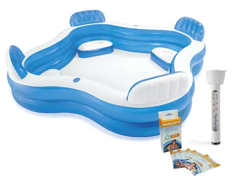 INTEX Swimcenter Family Lounge Pool 229x229x66cm - Geräumiges Planschbecken für die ganze Familie, ideal für heiße Sommertage und inkl. Zubehör für sofortigen Spaß im Garten.