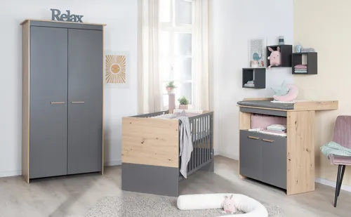 roba® Babyzimmer-Komplettset Anna – 3-teiliges Möbelset in Anthrazit und Kent Eiche