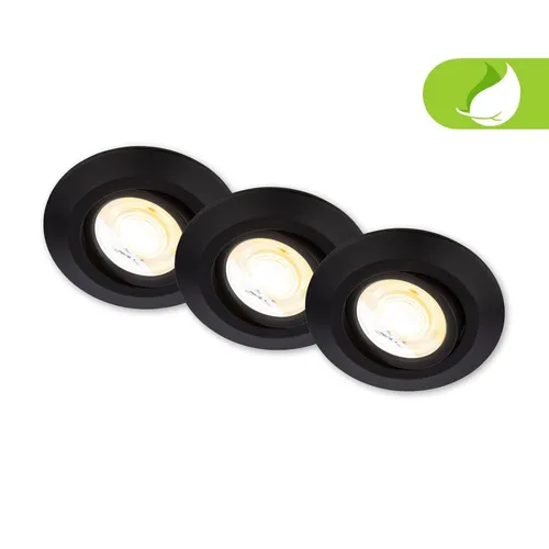 BRILONER 3er Set LED Einbaustrahler - Deckenspots in Schwarz mit 50% recyceltem Gehäuse, schwenkbar und anpassbarer Farbtemperatur für individuelle Lichtstimmungen.