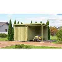 Weka Lagerhaus Ibis A BxT: 389 cm x 288 cm mit Anbaudach - Holz-Gartenhaus mit robuster Konstruktion und ansprechender Optik, ideal für vielseitige Nutzung im Garten. Separat erhältlicher Boden für zusätzliche Stabilität.