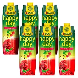 Rauch Happy Day Himbeere 6x1l - Säfte mit vollreifen Himbeeren und einer Prise Apfel-Säure für einen fruchtig-süßen Genuss ohne Konservierungsstoffe – ideal für empfindliche Mägen.