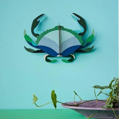 STUDIO ROOF Wanddekoration | Verschiedene Meereslebewesen | Krebs, Seepferdchen, Schildkröten, Hummer (Krabbe Grün/Blau)