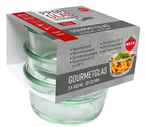 WECK Einmachglas 3er Set Gastropack 450 ml Gourmetgläser Weck, ohne Deckel 76125