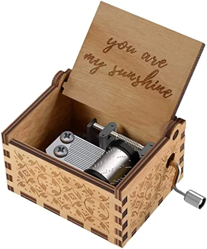 Funmo You Are My Sunshine Holz-Musikkästchen, mit Lasergravur, Vintage-Holz-Sonnenschein Handkurbel Spieluhren, Kreative Spieluhr Handgeschnitzte Dekoration Valentinstag Weihnachten Geschenk
