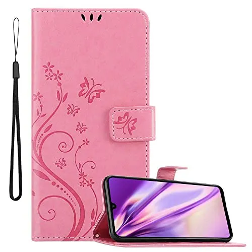 Cadorabo Hülle kompatibel mit Huawei P30 LITE Blumen Design aus Premium Kunst Leder Flip Klappbare Stoßfeste Magnetische [Standfunktion] [Kartenfächern] Cover Hülle für Huawei P30 LITE Tasche in Rosa