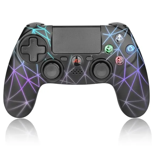 Rii Wireless Controller für PS4, Controller PC mit Doppelter Vibrationsmotor, PC Controller mit 6-Achsen-Gyroskop, PC Controller Wireless mit Bedienfeld, Gamepad PC mit RGB