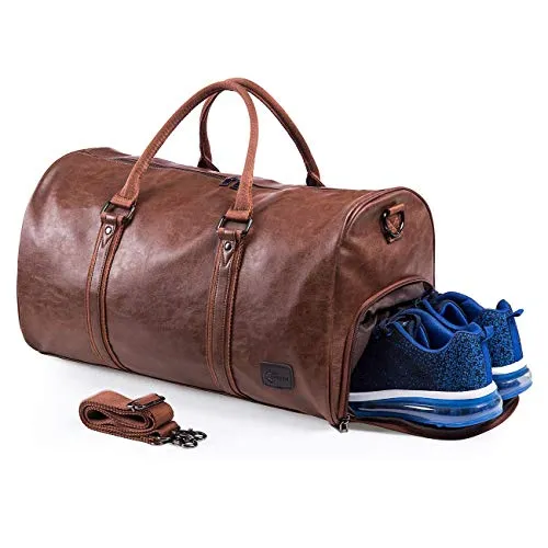 Reisetaschen Herren Leder Wasserdicht Weekender Tasche Großen Kapazität Reisetasche Unisex Vintage Handgepäck Bag, braun.
