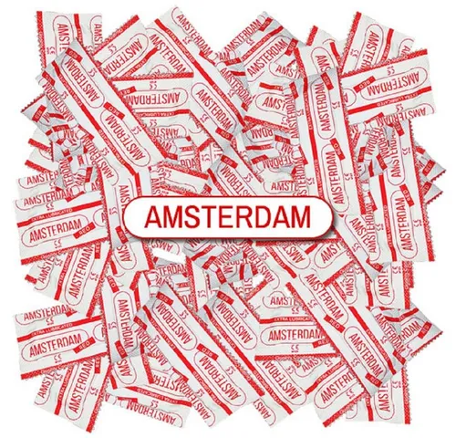 Amsterdam Condoms Kondome RED - Vorratspackung - Beutel mit, 100 St., Kondome ohne Latexgeruch, rote Kondome mit leichtem Erdbeergeschmack