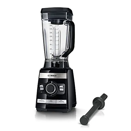 Bosch Standmixer VitaBoost MMBH4P3B, 6-Klingen-Edelstahlmesser, 2,5l Tritan-Mixbehälter, Stopfer, 3 Automatikprogramme, Rezeptbuch, BPA-frei, einfache Reinigung, 45,000 U/min, 1600 W, schwarz