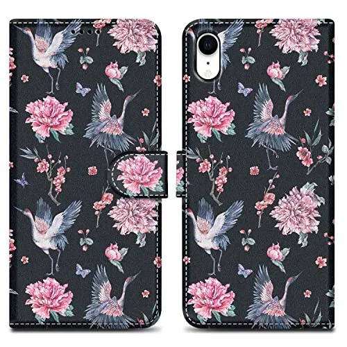 Cadorabo Hülle kompatibel mit Apple iPhone XR Handyhülle ausim Muster Design Premium Kunst Leder Flip Klappbare Stoßfeste Magnetische [Standfunktion] Case Hülle für iPhone XR in Schwarz