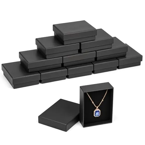 Kurtzy Schmuck Geschenkboxen Schwarz (12 Stk) – 9 x 7 x 3 cm Schmuck Schachtel Geschenkbox Matt - Schmuckschachtel Geschenkschachtel aus Karton mit Schaumstoff für Ohrringe, Ketten, Armbänder, Ringe