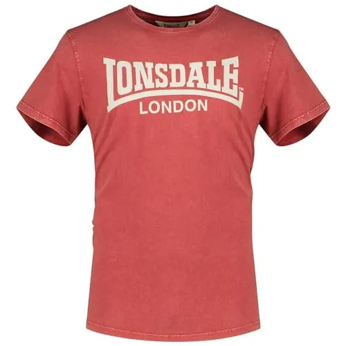 Lonsdale Herren STOFA T-Shirt, Red/Ecru, 56 - Modisches T-Shirt für Herren mit coolem Wasch-Effekt, aus reiner Baumwolle für hohen Tragekomfort und auffälligem Logo-Druck.