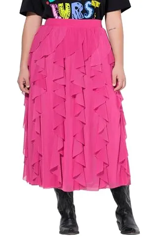 Angel of Style Damen große Größen Übergrößen Plus Size Meshrock, A-Line, 3D-Rüschen, blickdichtes Futter hibiskuspink 50 837918510-50