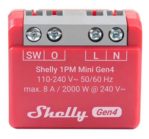 SHELLY Relais 1PM Mini Gen4, 8 A, WLAN, Bluetooth, rot Shelly_1PM_Mini Gen4