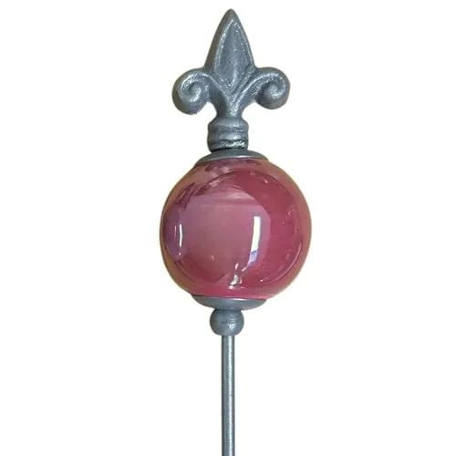 naninoa Metall Stecker französische Lilie. Gartenstecker mit Keramik-Kugel. Gartendeko Gartenverzierung. ROT 80 cm.