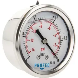 Profec Manometer -1 Bis 0 Bar, Glyzeringefüllt, Ø 63 Mm, 1/4 Zoll Anschluss Nach Hinten Axial, Unterdruck-manometer