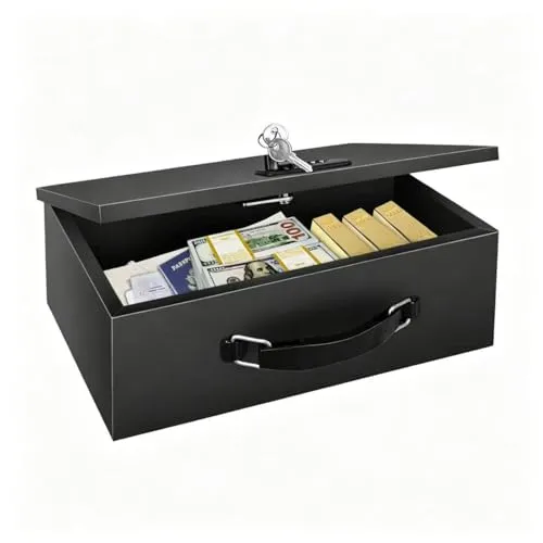 C&T Tragbarer Feuerfester Safe Tresor, Zahlenschloss + Schlüssel | Wasserdicht, mit Griff, für Bargeld, Schmuck, Pässe, Medikamente und Wertsachen zu Hause