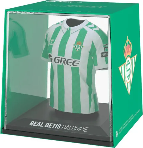 BanboToys Real Betis Mini T-Shirt Vitrine - Actionfigur mit detailgetreuem Mini-T-Shirt in stilvoller Vitrine, das perfekte Sammlerstück für Fußballfans und ideal zur Dekoration Ihres Wohnraums oder Büros.