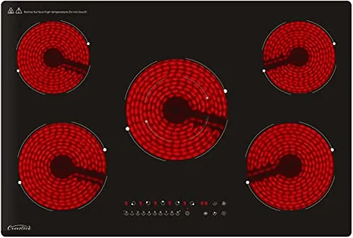 COVERCOOK 77cm Glaskeramikkochfeld, 5 Zonen Autarkes Kochfeld, Einbau Kochfelder mit Touch-Control, Timer, Kindersicherung,230V, 8200W