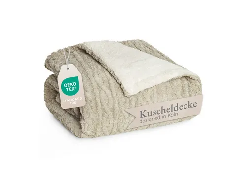Blumtal Wohndecke – Oeko-TEX zertifizierte Kuscheldecke mit Sherpa-Innenseite - Bettdecken in Beige und Weiß, waschbar und mit weicher Sherpa-Innenseite für ultimativen Komfort und Gemütlichkeit.
