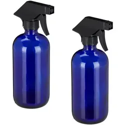 relaxdays Sprühflasche 4 x Sprühflasche Glas Blau - Praktisches 4er Set aus blauen Glas-Sprühlflaschen, ideal für Haarpflege, Haushalt und Garten. Verstellbarer Sprühkopf für Nebel oder Strahl, perfekt für lichtempfindliche Flüssigkeiten.