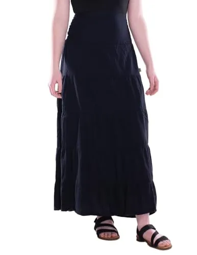 Vishes Alternative Bekleidung - Damen Maxi-Rock Baumwolle Vintage Retro elastischer Bund mit Kordel-Zug schwarz 34-42