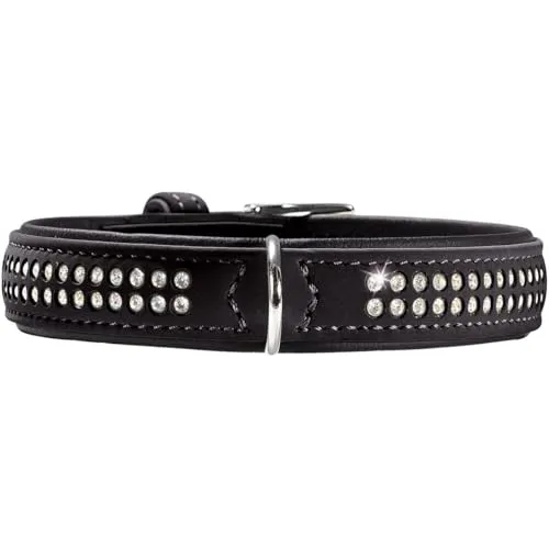 HUNTER SOFTIE DELUXE Hundehalsband - Glitzernde Strasssteine - Klassisches Hundehalsband aus weichem Kunstleder mit samtiger Haptik, pflegeleicht und strapazierfähig. Perfekt für stilvolle Hunde mit einem Halsumfang von 28-34 cm.