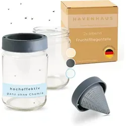 HAVENHAUS Fruchtfliegenfalle wiederverwendbar Glas 2er Set | Obstfliegenfalle für Küche | Fruchtfliegen dauerhaft loswerden | Fruit Fly Trap