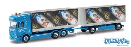 Herpa Rubin & Morger Rugenbräu Scania CR20HD Pritscheplane-Hängerzug 952903