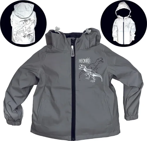 HECKBO Kinder Dinosaurier Regenjacke - Wasserdicht & Winddicht für Jungen - Funktionsjacke mit coolem Dino-Motiv und hoher Sichtbarkeit, ideal für aktive Kinder. Diese atmungsaktive Jacke bietet perfekten Regenschutz und praktische Features für windige und regnerische Tage.