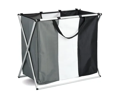 Zeller Present Wäschesortierer mit 3 Fächern - Praktischer Wäschesortierer aus pflegeleichtem Polyester und Aluminium, ideal für eine ordentliche Wäschetrennung im Haushalt.