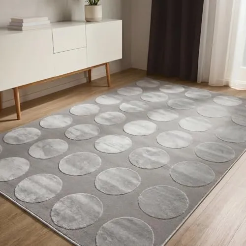 benuta Basic Teppich Claire - Grau 120x170 cm - Moderner Teppich im geometrischen Retro-Stil, mit beeindruckender Hoch-Tief Struktur, pflegeleicht und ideal für Räume mit Fußbodenheizung.