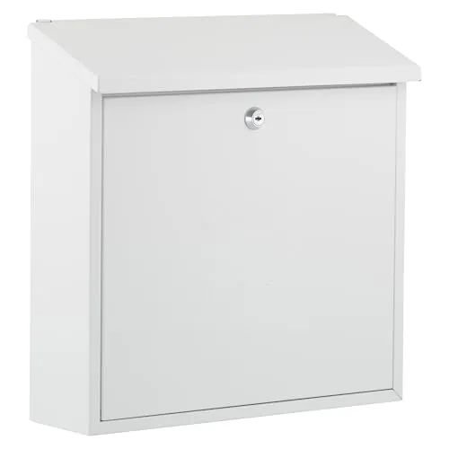 Burg-Wachter MB03WR Briefkasten, Wandmontage, verzinkter Stahl, abschließbar, wetterfest, 37 x 37 x 12 cm, Weiß