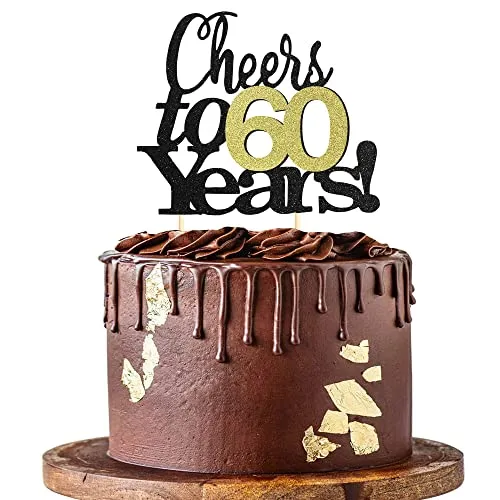 Sumerk Prost auf 60 Jahre Kuchendeckel 60. Geburtstag Tortendeko Happy 60th Birthday Cake Topper 60. Geburtstag Kuchendeckel Hochzeitstag Party Dekoration Zubehör - 1 Packung