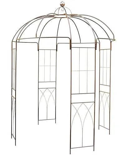 Metall Rosen Pavillon rost braun - 270 x 200 cm - Eleganter Rundpavillon aus pulverbeschichtetem Stahl, ideal als Rankhilfe für Kletterpflanzen. Einfache Montage und inklusive Erdspießen für stabilen Halt.