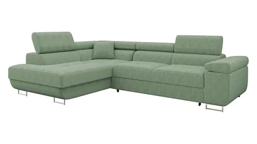 Mirjan24 Ecksofa Torezio Cord mit Bettkasten - Ecksofa mit Schlaffunktion und Bettkasten, ideal für gemütliche Wohnzimmer. Die einstellbaren Kopfstützen bieten zusätzlichen Komfort und die Schlaffläche von 198 x 125 cm ist perfekt für Übernachtungsgäste.