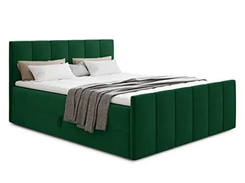 Boxspringbett Star Lux mit Fußteil und Bettkästen - Komfortables Doppelbett (140 x 200 cm, Grün) - Elegantes Boxspringbett mit zwei Bettkästen für zusätzlichen Stauraum und einer luxuriösen Bonell-Matratze. Inklusive Topper für optimalen Schlafkomfort. Ideal für stilvolle Schlafzimmer.