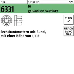 Sechskantmutter DIN 6331 Bund M20 SW 30 10 galv.verz. 10 Stück